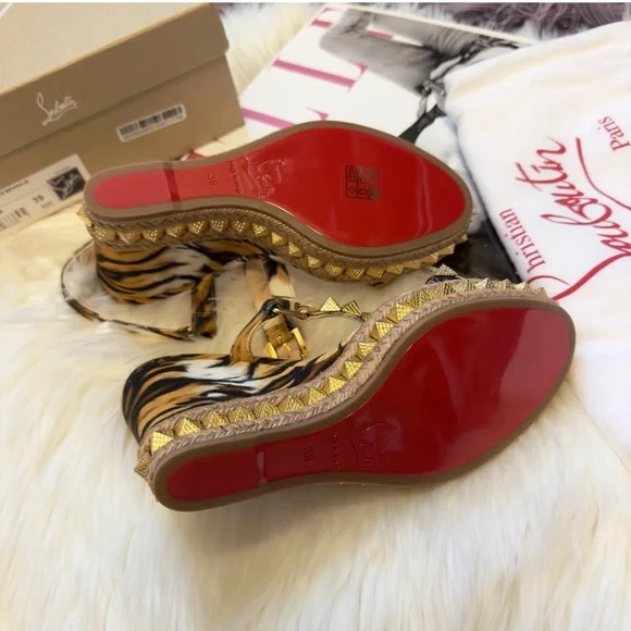 Christian Louboutin Animal Print Espadrilles with Gold Studs - Picture 2 of 5
